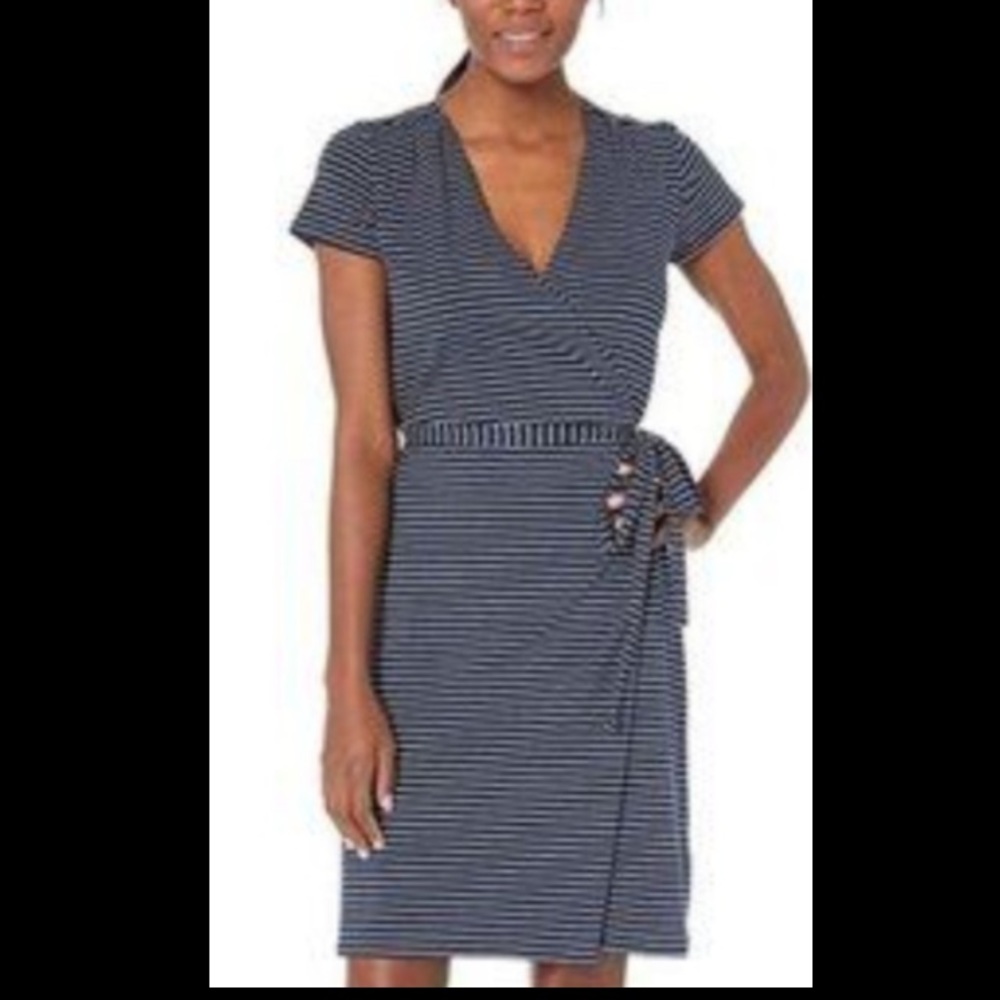 Pact Organic Cotton Wrap Dress Tulip Navy Stripes